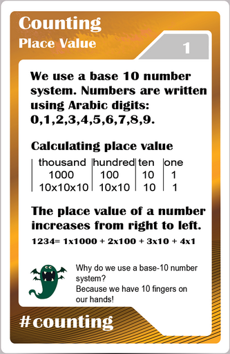  Math studycards for elementary students - Counting - Place of value