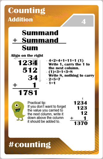  Math studycards for elementary students - Counting - Addition