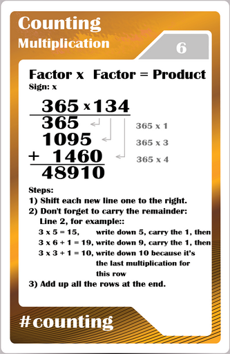  Math studycards for elementary students - Counting - Multiplication