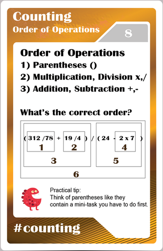  Math studycards for elementary students - Counting - Order of operations