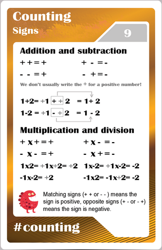  Math studycards for elementary students - Counting - Rules of signs