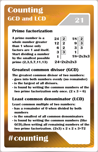  Math studycards for elementary students - Counting - GCD, LCD