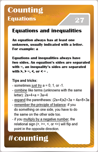  Math studycards for elementary students - Counting - Equations